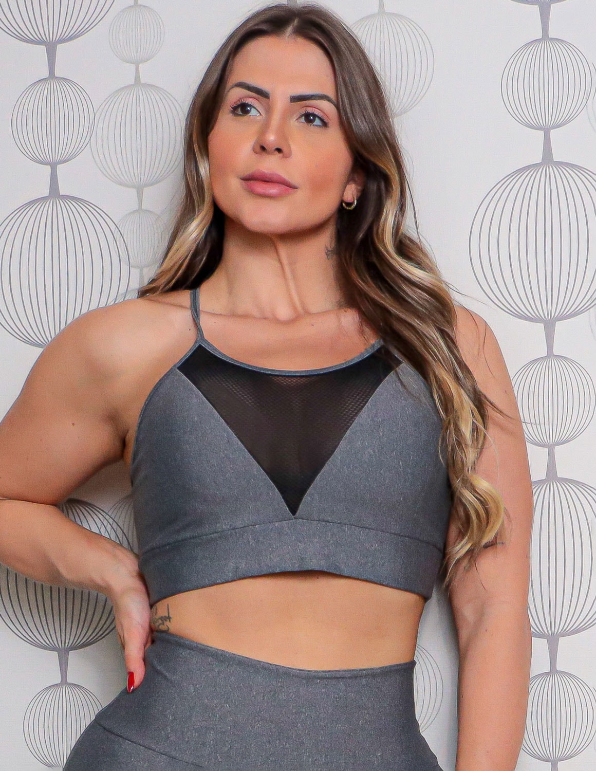 Cropped Fitness Mescla com Bojo Removível | Ref: 4.4.4320-03
