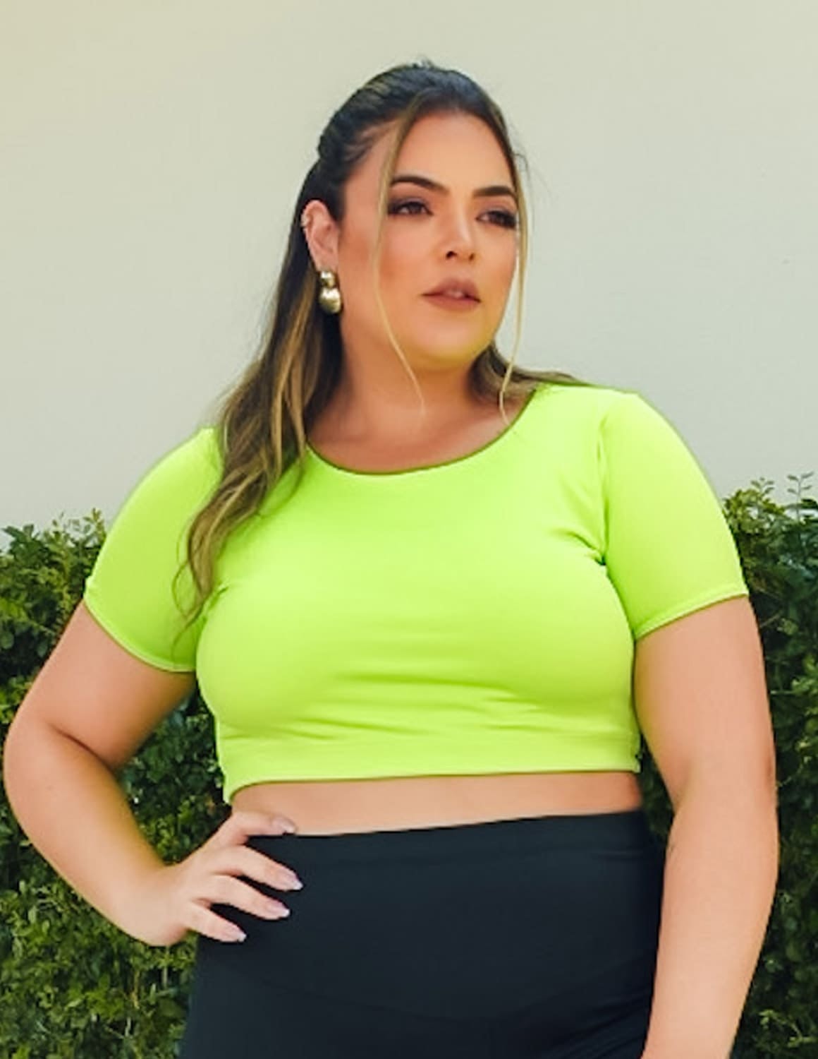 Cropped Fitness Plus Size Verde Neon sem Bojo | Ref: 4.4.4300-32