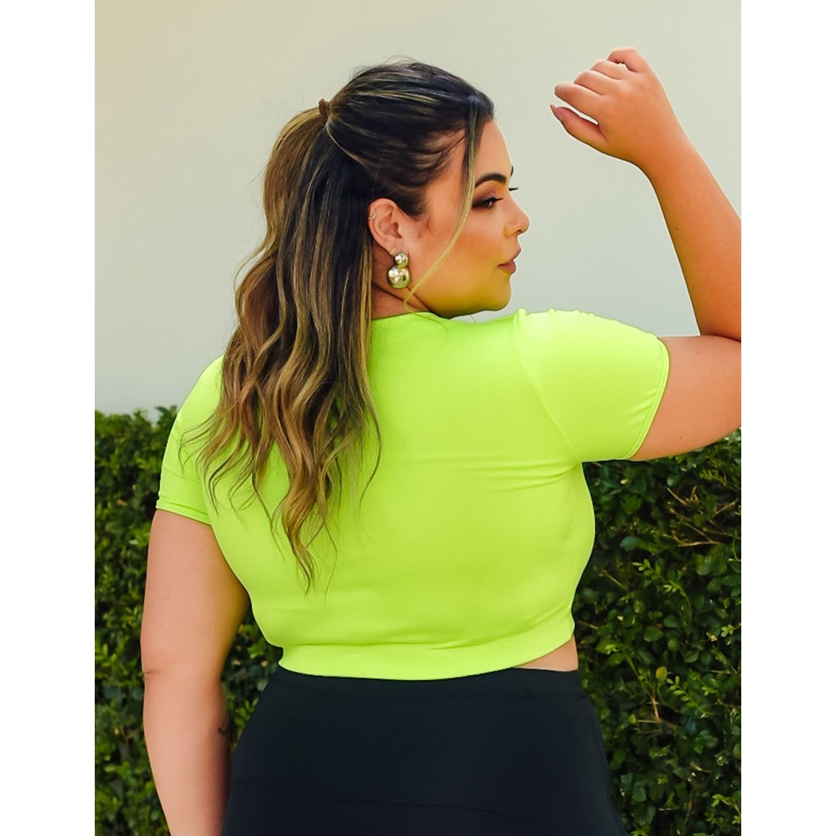 Cropped Fitness Plus Size Verde Neon sem Bojo | Ref: 4.4.4300-32