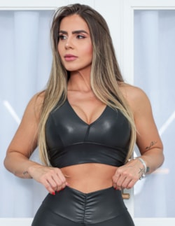 Cropped Fitness Preto com Bojo Removível em Cirrê | Ref: 3.3.2562-01