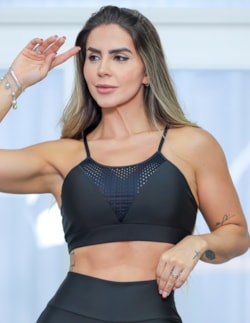 Cropped Fitness Preto com Bojo Removível | Ref: 4.4.4352-01