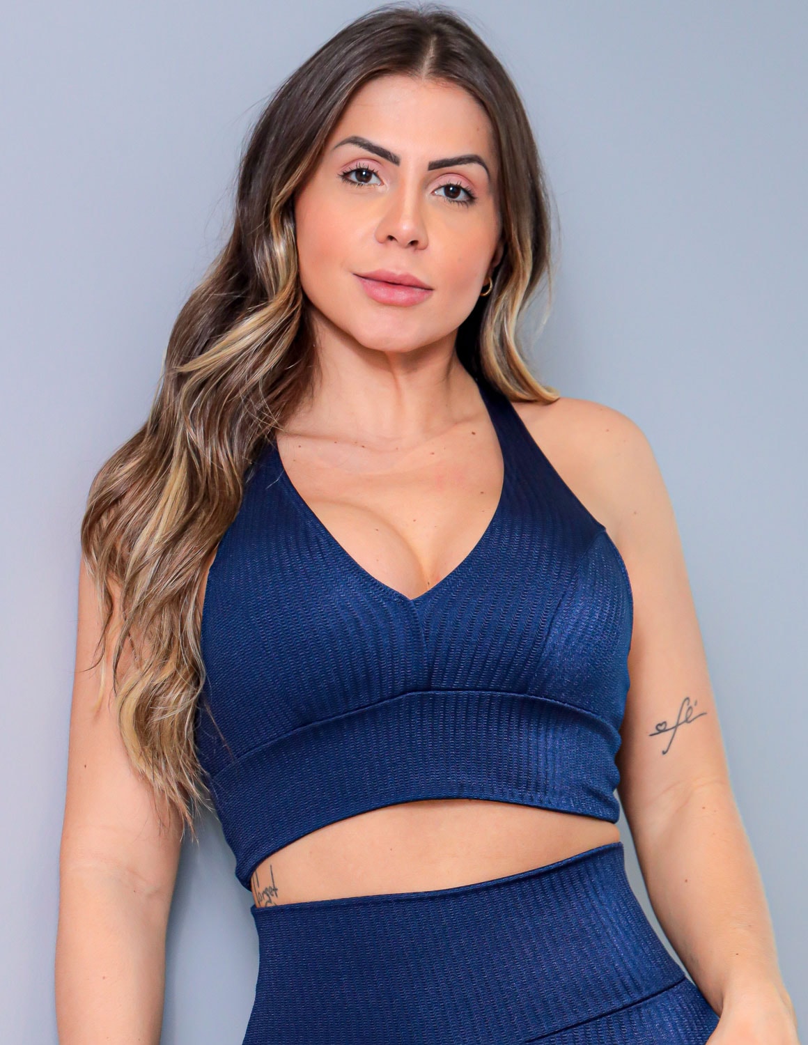 Cropped Fitness Texturizado Azul Marinho com Bojo | Ref: 3.3.2337-18