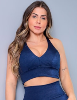 Cropped Fitness Texturizado Azul Marinho com Bojo | Ref: 3.3.2337-18