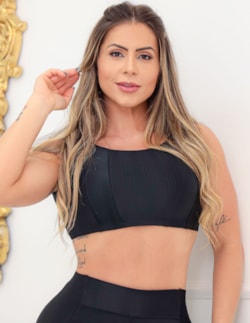 Cropped Fitness Texturizado Preto sem Bojo | Ref: 3.3.2312-01