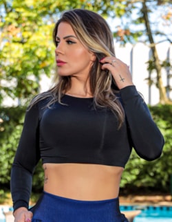 Cropped Preto sem Bojo com Mangas Longas | Ref: 4.4.4288-01