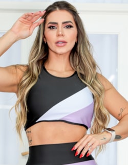 Cropped Top Fitness Feminino sem Bojo com Detalhe Colorido