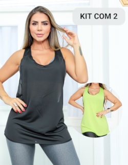 Kit com 2 Camisetas Feminina Regata Esportiva em Dyr Fit Cavada