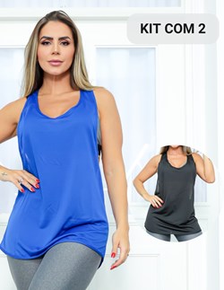 Kit com 2 Camisetas Fitness Feminina em Dry Fit Cavada