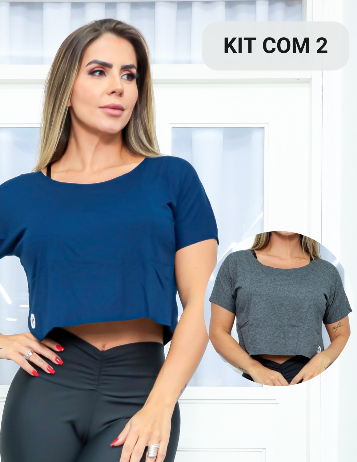 Kit com 2 Croppeds Camiseta Curta Feminina Esportivo com Manguinhas