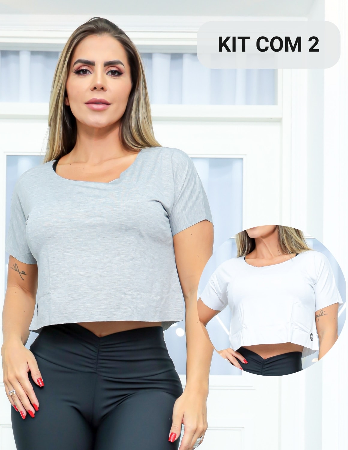 Kit com 2 Croppeds Tops Versáteis Feminino em Viscolycra