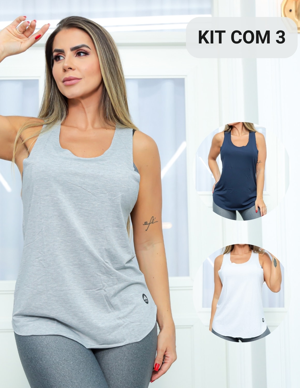 Kit com 3 Blusas Regatas Feminina Mullet Fitmoda sem Mangas