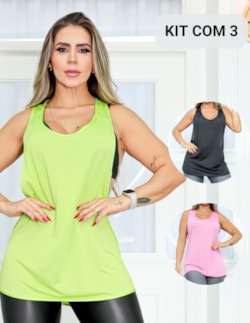 Kit com 3 Camisetas Regata Esportiva Feminina em Dyr Fit Cavada