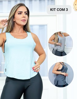Kit com 3 Modelos de Blusas Feminina Cropped Regata Camiseta Fitness e