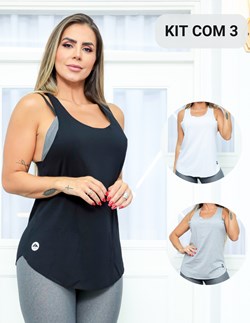Kit Com 3 Regatas Fitness Camiseta Feminina Nadador Para Academia