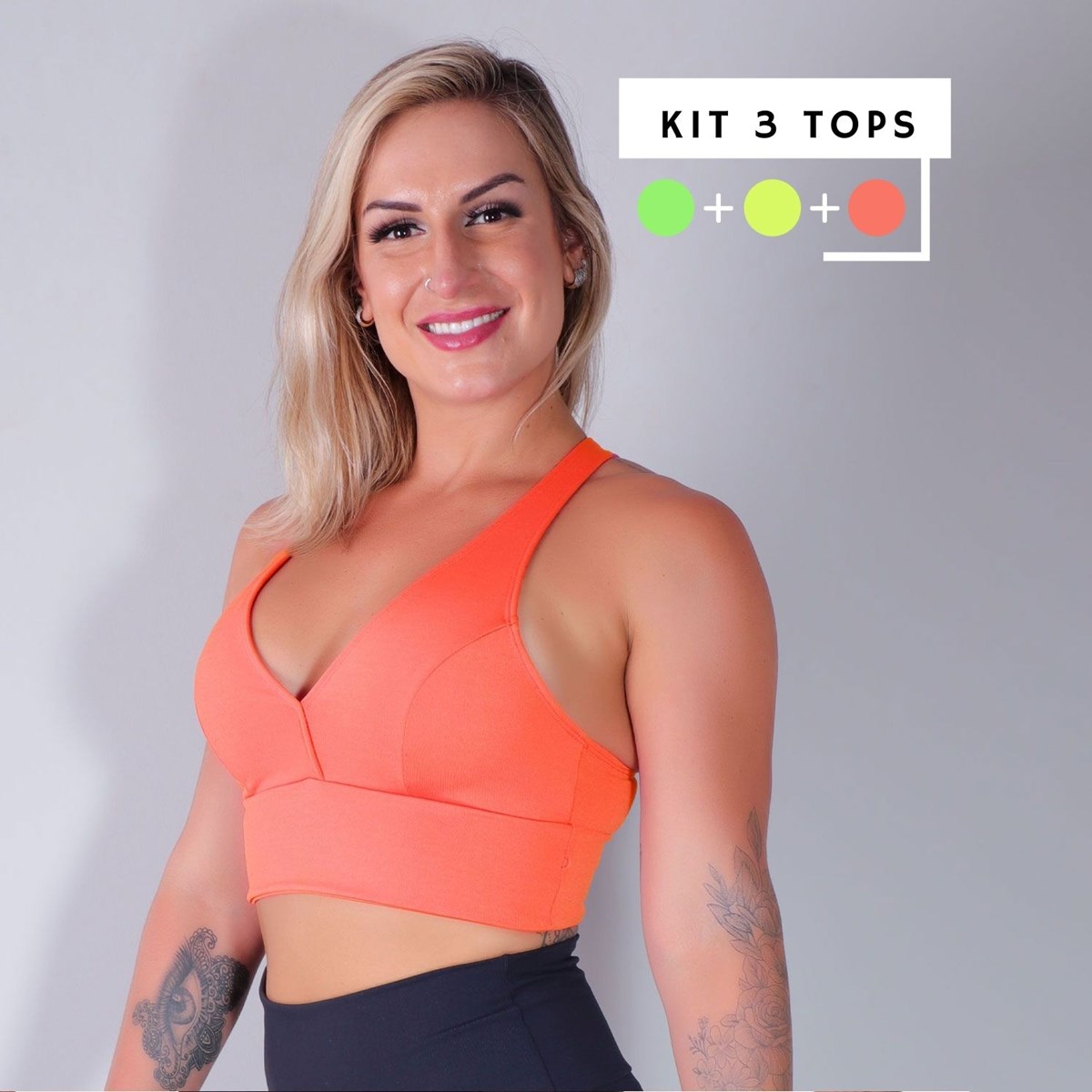 Kit com 3 Tops com Bojo nas Cores Amarelo Neon, Verde Neon e Laranja Neon | Ref: KITTOP-08