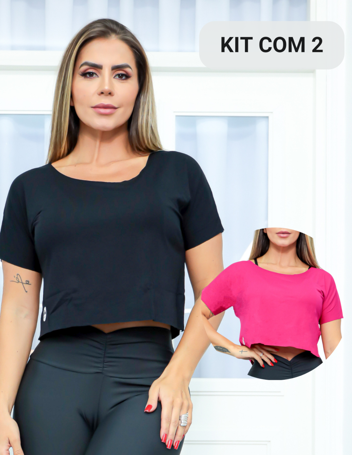 Kit Fitmoda com 2 Croppeds Tops Feminino Academia Fitness Verão