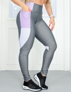 Legging Feminina para Academia com Detalhe Colorido nas Pernas e Bolso