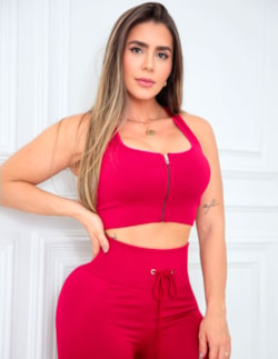 Look Feminino Valoriza Bumbum Cropped sem Bojo com Zíper e Calça em Po