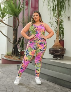 Macacão Fitness Feminino Longo Plus Size com Estampa | Ref: 4.4.4052-3