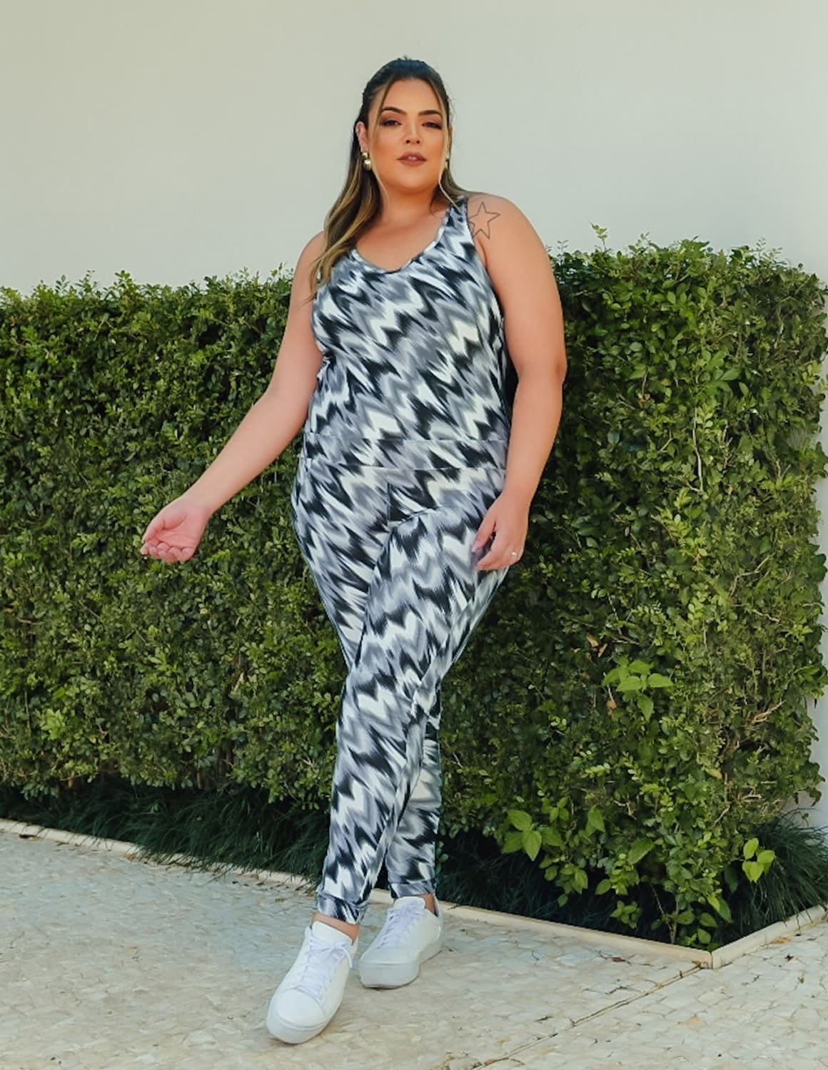 Macacão Fitness Longo Plus Size Estampado | Ref: 4.4.4052-3240