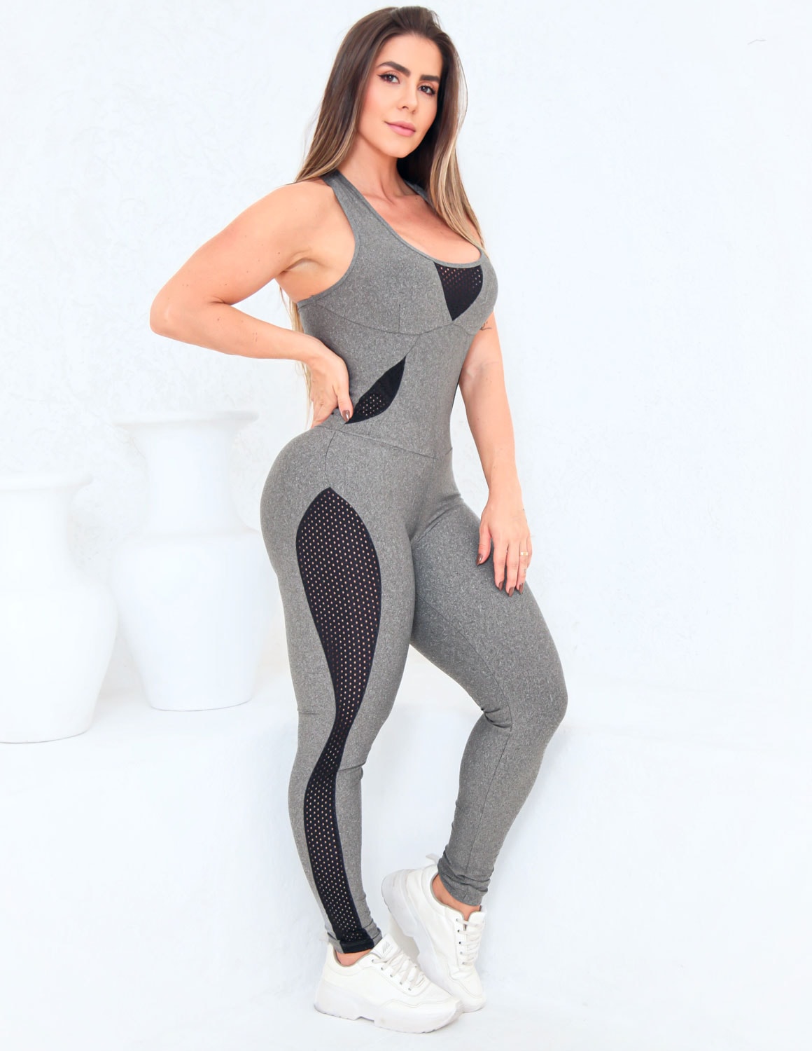 Macacão Fitness Mescla com Bojo | Ref: 4.4.4035-03-GG