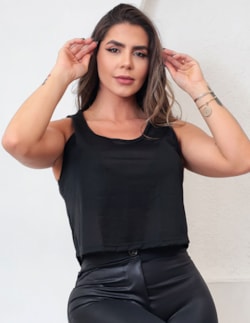 Regata Cropped Fitness em Dry Fit Preto | Ref: 4.4.1783-01