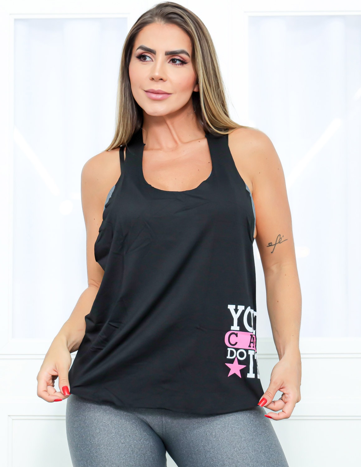 Regata Feminina para Academia Estilo Nadador com Estampa - YOU CAN DO