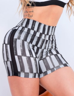 Short Feminino Estampado com Recortes em Tela para Academia