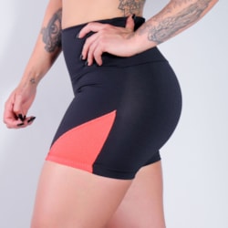 Short Preto com Recortes de Tela de Poliamida Laranja | Ref: 4.4.4198-