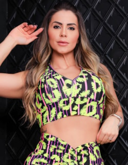 Top Cropped Fitness Feminino Estampado com Bojo Removível Estilo Nadad