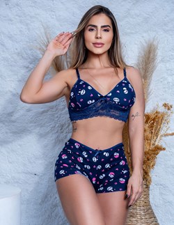 Top Doll Feminino Estampado em Suede e Renda