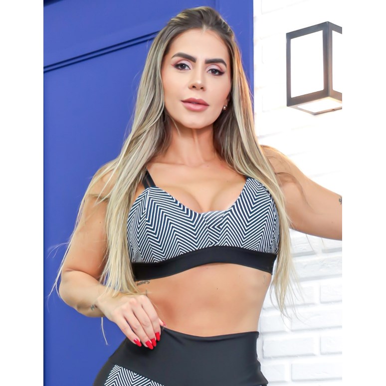 Cropped Feminino Fitness com Estampa Exclusiva e Bojo Removível