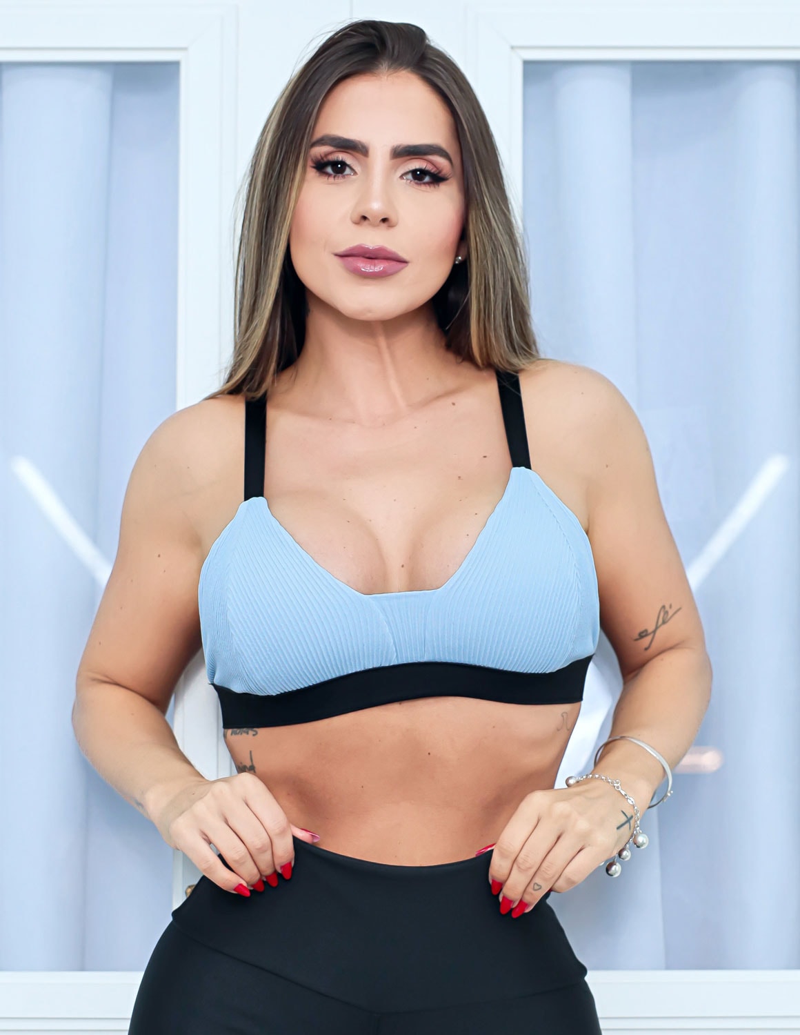 Top Fitness Feminino em Poliamida Texturizada com Bojo Removível