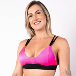 Top Texturizado Feminino com Bojo Removível Rosa Neon | Ref: 3.3.2567-