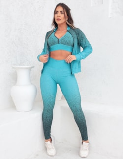 Trio Conjunto Legging Top e Casaco Bomber Roupa de Academia Fitness In