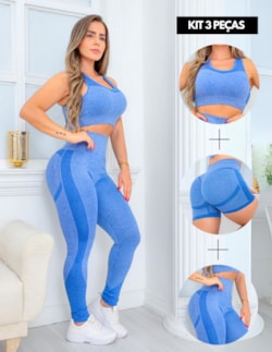Trio Feminino Empina Bumbum com Cropped Short e Calça Cintura Alta