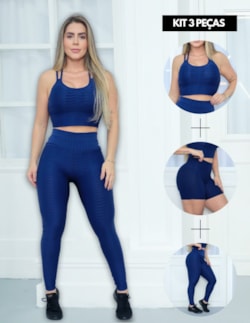 Trio Feminino para Academia Top com Bojo Removível Calça e Short Cintu