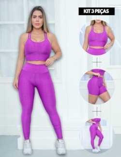 Trio Fitness Feminino Calça Legging Short Cintura Alta e Top Alcinha B
